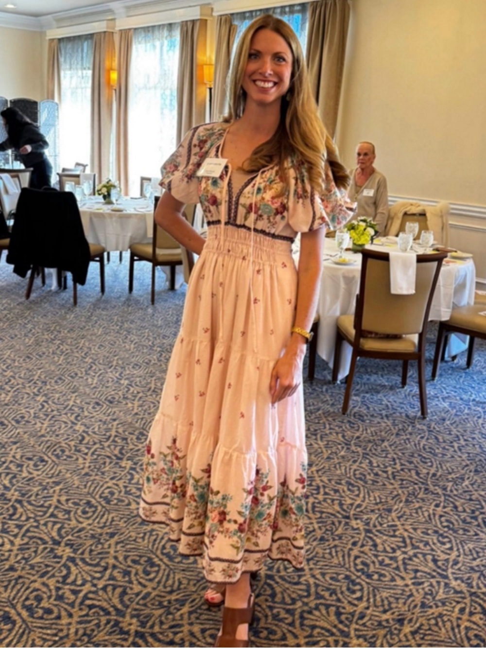Anthropologie Blush Pink Floral Maxi Dress